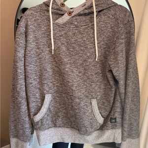 Express Fleece Button Neck Pullover Hoodie Heather Brown Small